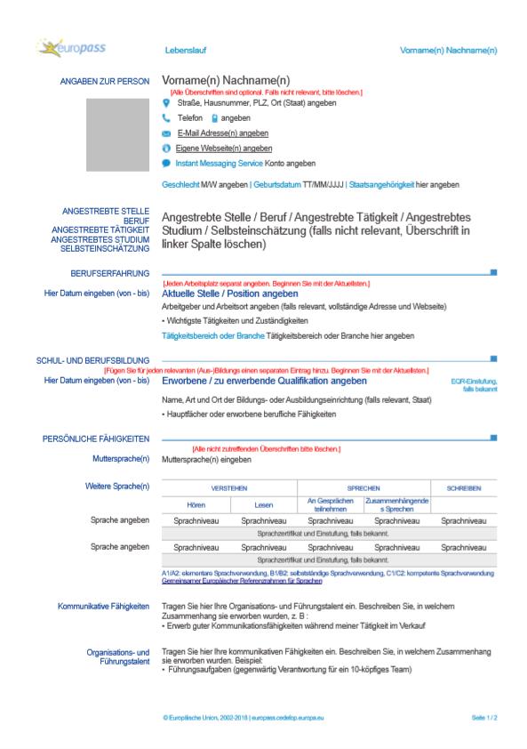 Modele De Cv Europass En Allemand Exemples De Cv Exemples De Cv